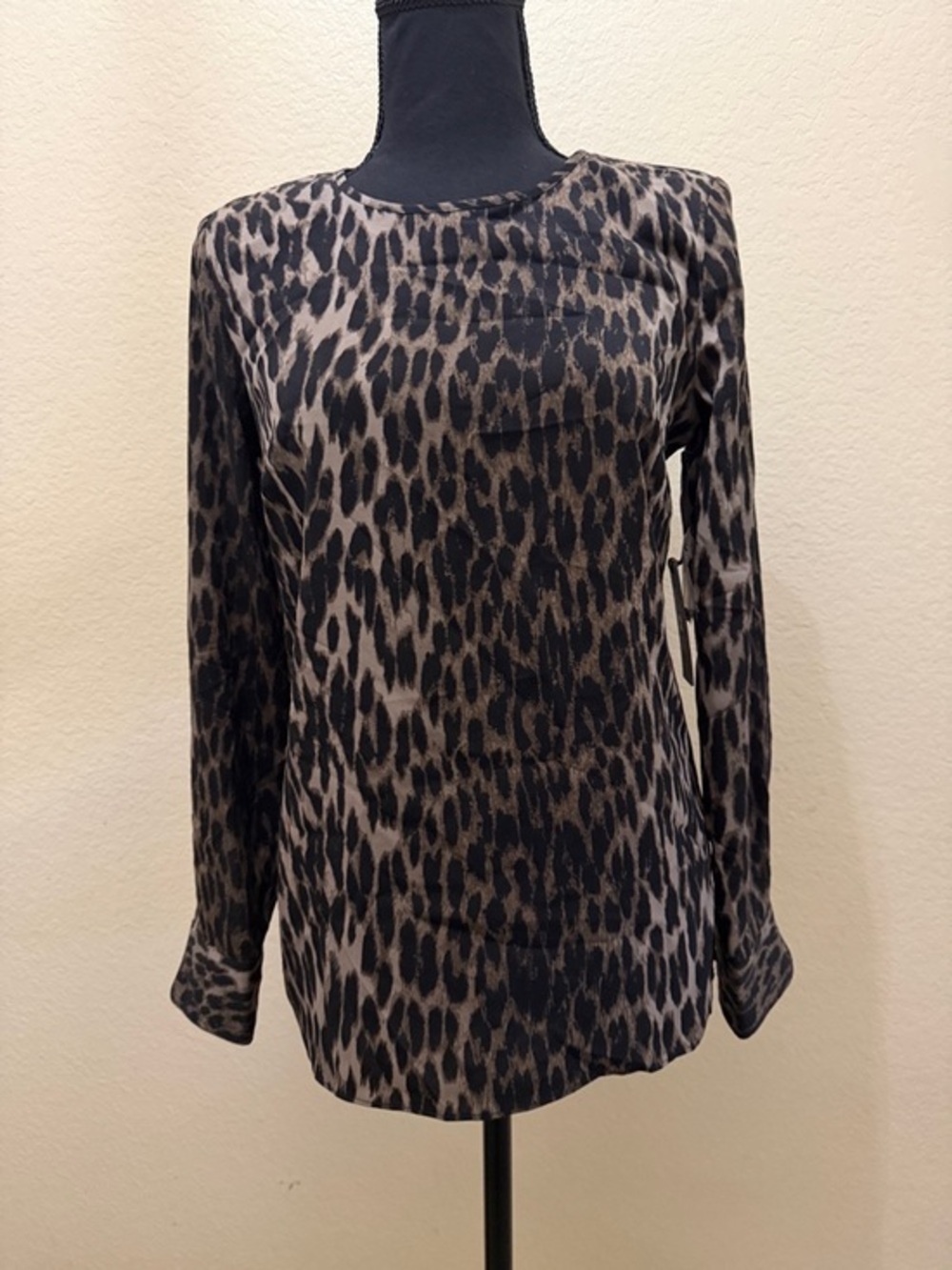 Vince Camuto Leopard Print Long Sleeve Top - Black and Brown